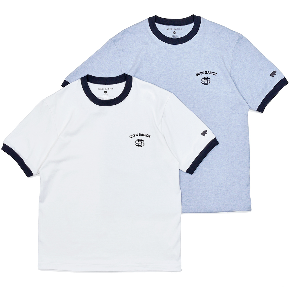 SCYE BASICS(サイベーシックス)<br>コットン 天竺 カレッジプリント パイピング リンガーTシャツ 32151003195
