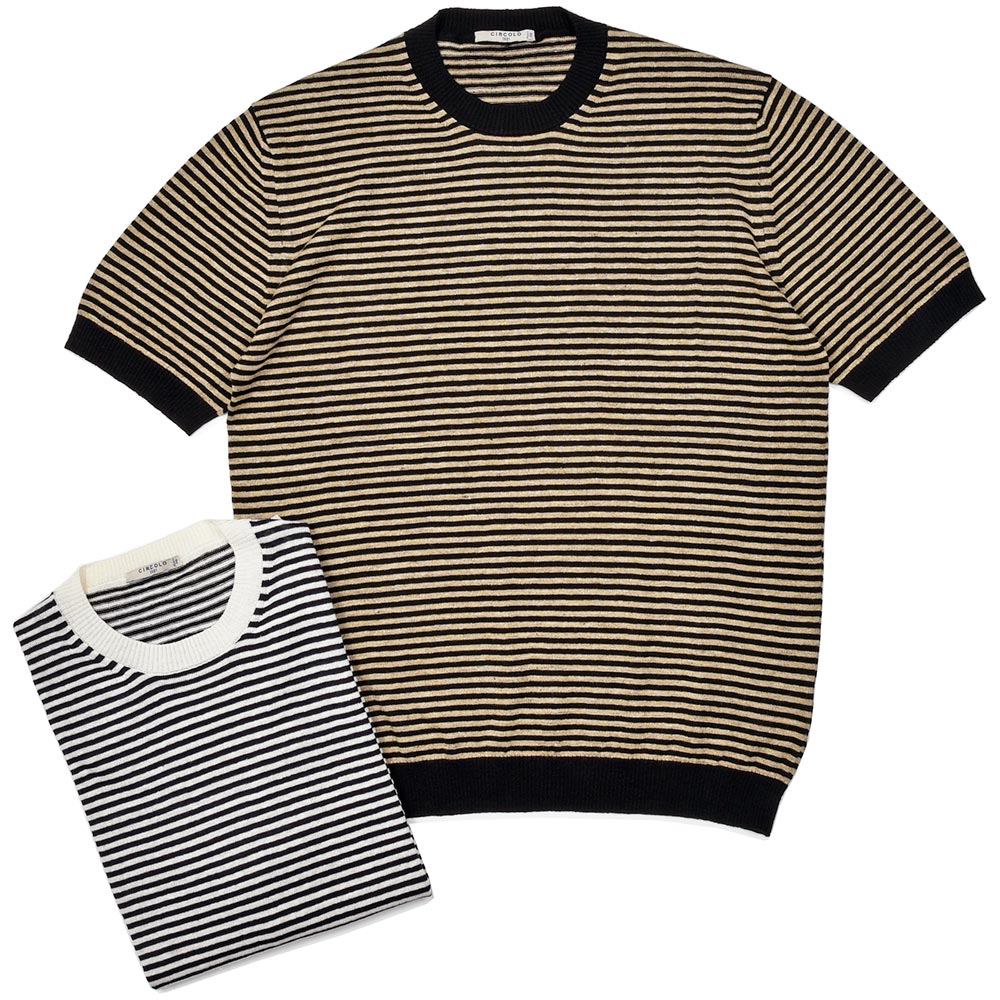 CIRCOLO 1901(チルコロ 1901)<br>リネン コットン ボーダー クルーネック ニット 32155001109