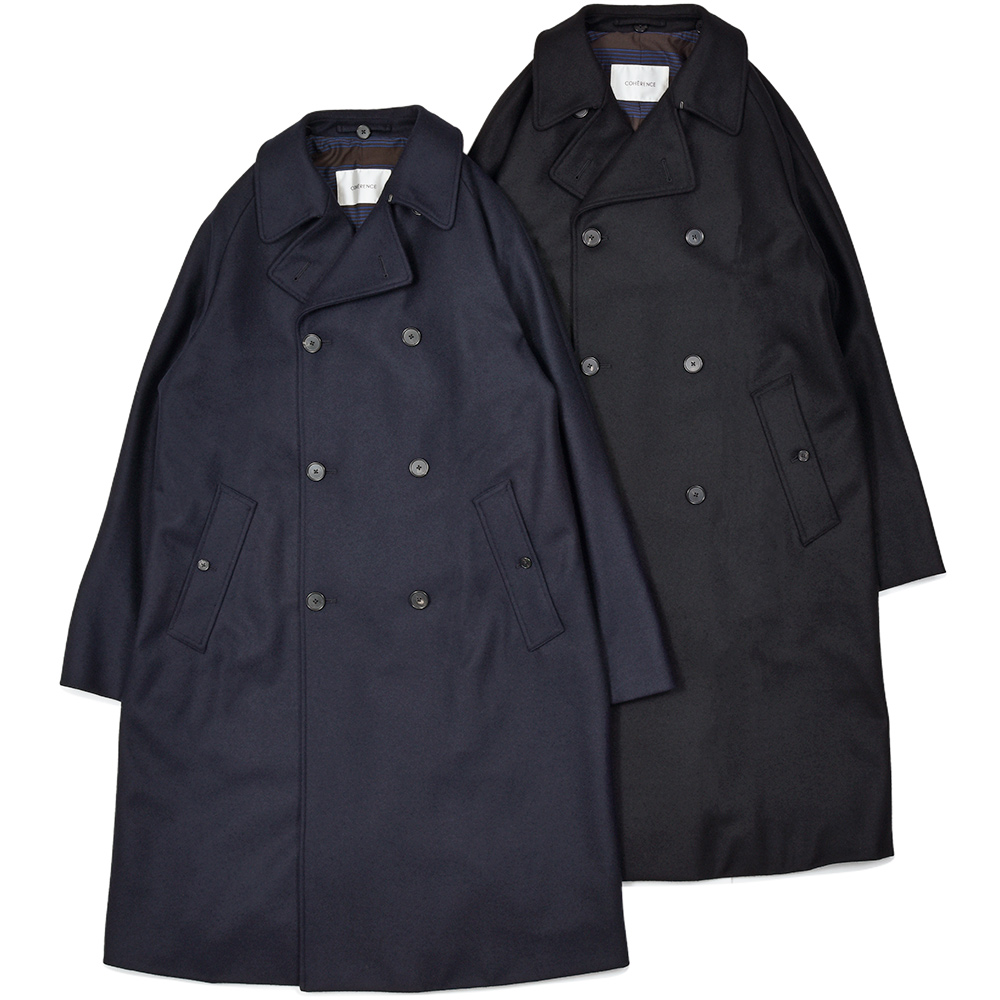 COHERENCE(コヒーレンス)<br>FOUFOU II ウールカシミヤナイロン メルトンジャージー ダブルブレストコート 34152001129