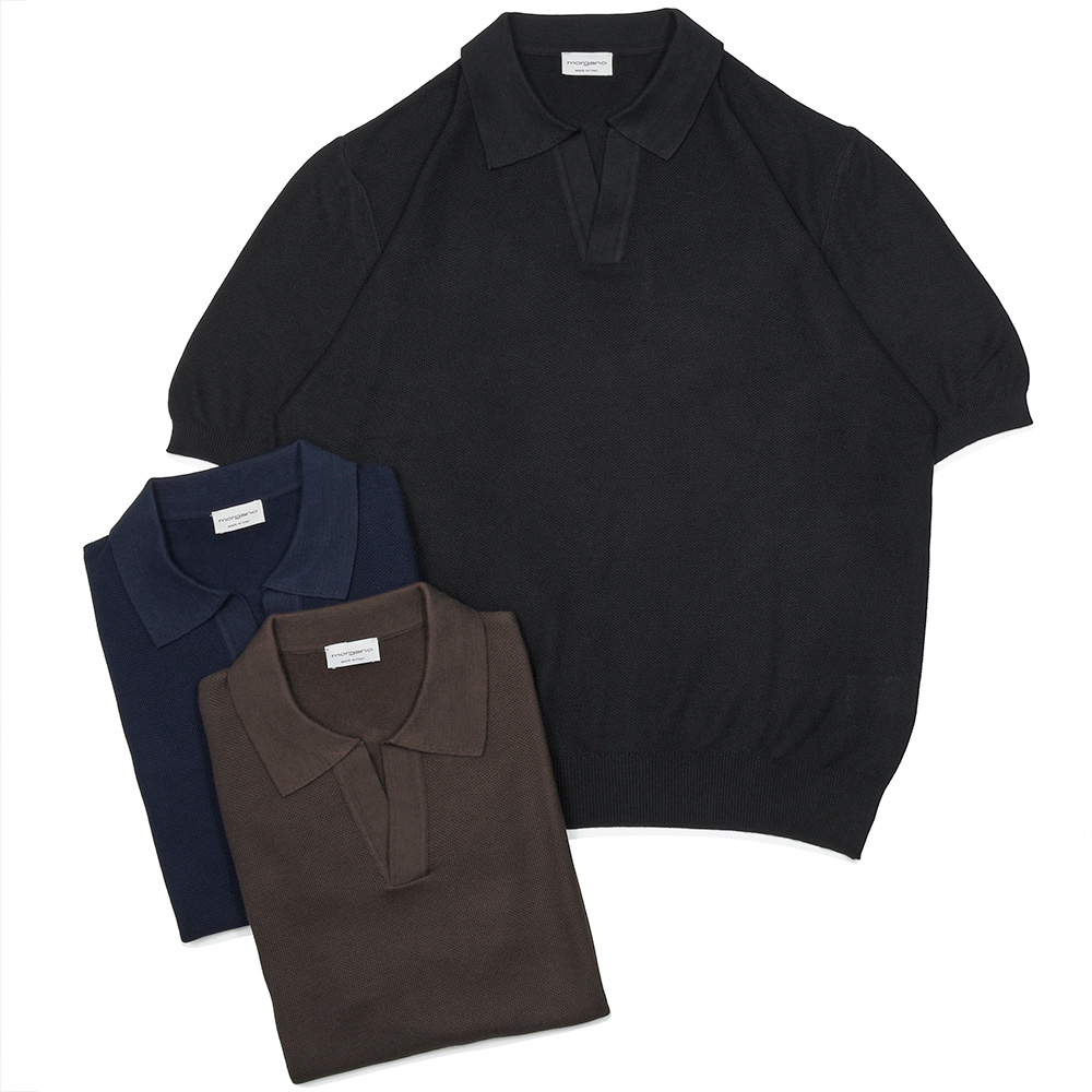 morgano(モルガーノ)<br>オーガニックコットン メッシュ編み スキッパーニットポロ 36061004085