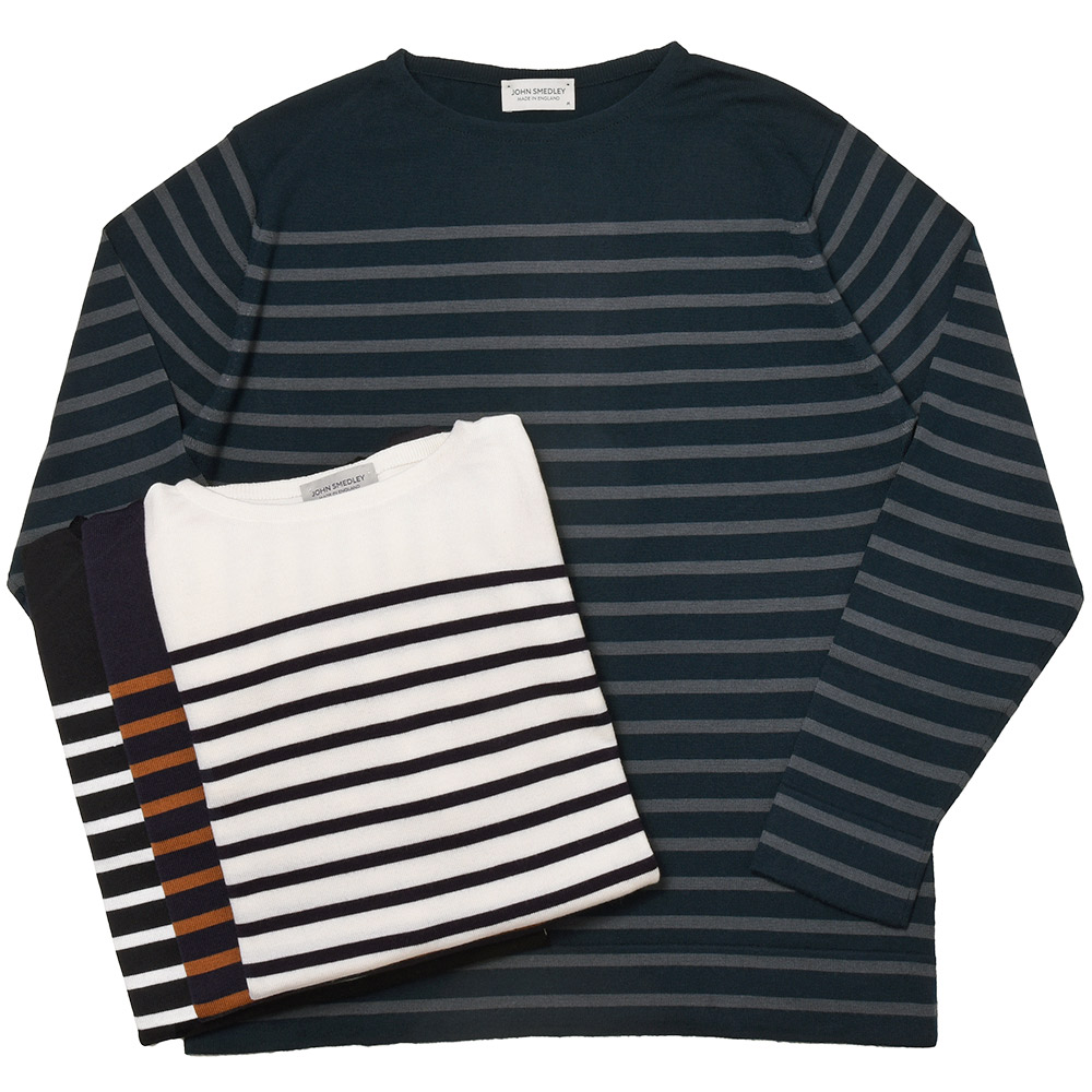 JOHN SMEDLEY(ジョンスメドレー)<br>NORDEN メリノウール 24ゲージ ボーダー バスクシャツ ボートネック ニット 36022003030