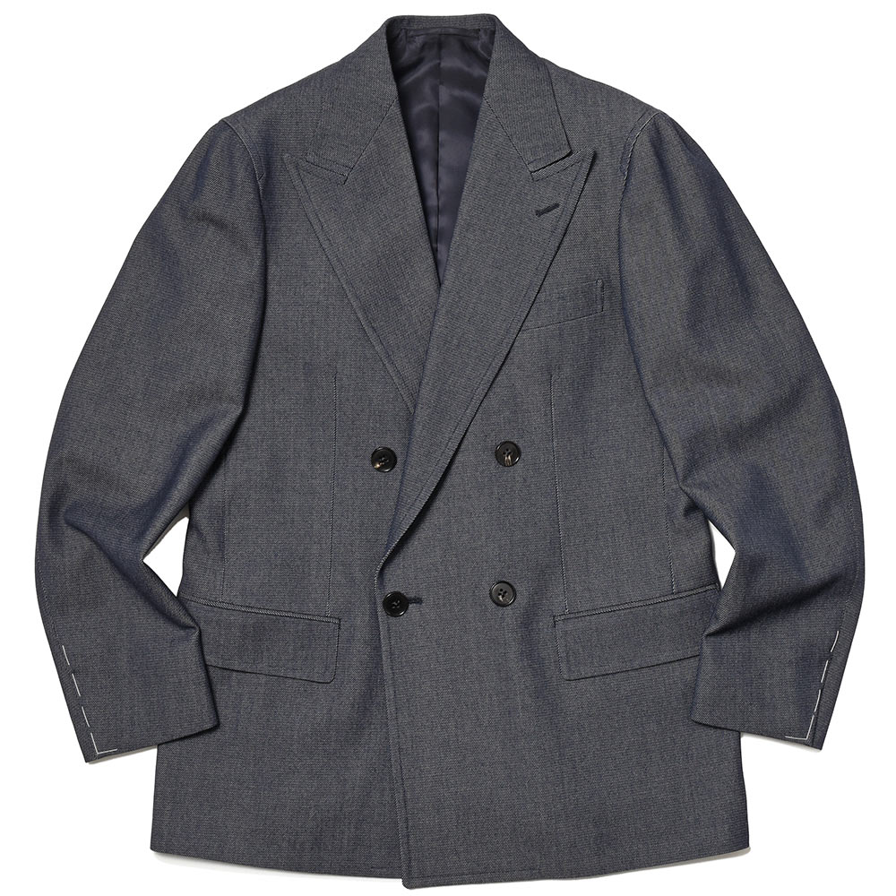 Paul Stuart(ポールスチュアート)<br>デニムライクウール アンコン仕立 ワイドピークドラペル ダブル4Bジャケット 37022002175