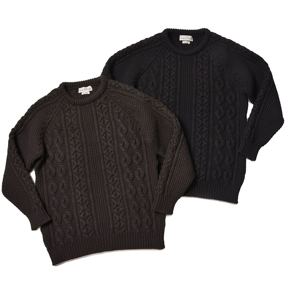 SCOTT&CHARTERS(スコット&チャーターズ)<br>TODD&DUNCAN トッド&ダンカン 5プライジーロンラムズウール ケーブル クルーネック アランニット 36022000059