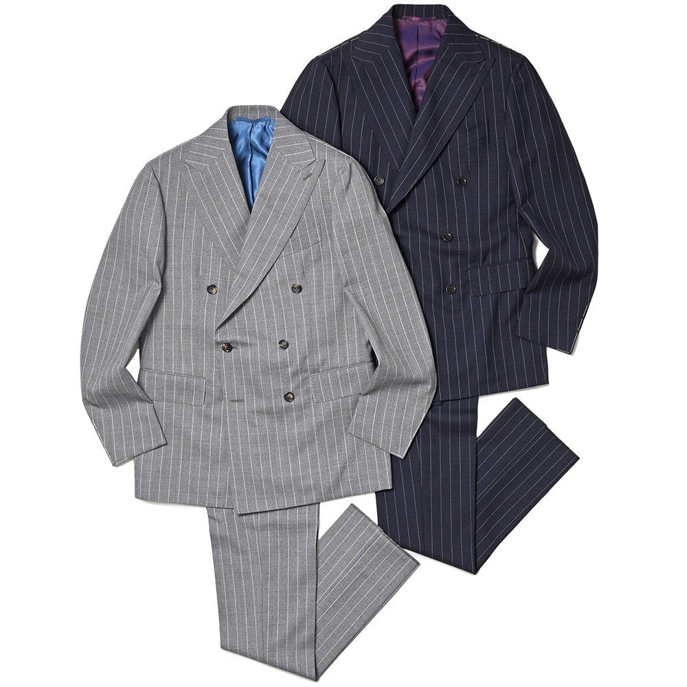 STILE LATINO(スティレ ラティーノ)<br>LEO ヴァージンウール トロピカル チョークストライプ 1プリーツ ダブル6Bスーツ 37135005025